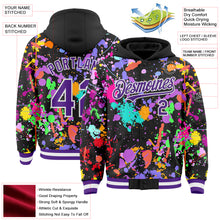 Загрузить изображение в средство просмотра галереи, Custom Graffiti Pattern Purple Black-White Splash Bomber Full-Snap Varsity Letterman Hoodie Jacket