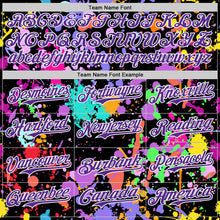 Загрузить изображение в средство просмотра галереи, Custom Graffiti Pattern Purple Black-White Splash Bomber Full-Snap Varsity Letterman Hoodie Jacket