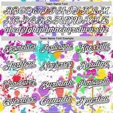 Загрузить изображение в средство просмотра галереи, Custom Graffiti Pattern White Purple-Black Splash Bomber Full-Snap Varsity Letterman Hoodie Jacket