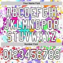 Загрузить изображение в средство просмотра галереи, Custom Graffiti Pattern White Purple-Black Splash Bomber Full-Snap Varsity Letterman Hoodie Jacket