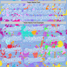 Загрузить изображение в средство просмотра галереи, Custom Graffiti Pattern Light Blue-White Splash Bomber Full-Snap Varsity Letterman Hoodie Jacket