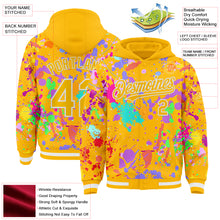 Загрузить изображение в средство просмотра галереи, Custom Graffiti Pattern Gold-White Splash Bomber Full-Snap Varsity Letterman Hoodie Jacket