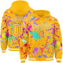 Загрузить изображение в средство просмотра галереи, Custom Graffiti Pattern Gold-White Splash Bomber Full-Snap Varsity Letterman Hoodie Jacket