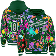 Загрузить изображение в средство просмотра галереи, Custom Graffiti Pattern Kelly Green-White Splash Bomber Full-Snap Varsity Letterman Hoodie Jacket