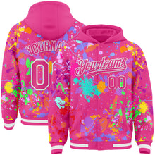 Загрузить изображение в средство просмотра галереи, Custom Graffiti Pattern Pink-White Splash Bomber Full-Snap Varsity Letterman Hoodie Jacket