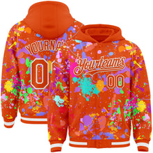 Загрузить изображение в средство просмотра галереи, Custom Graffiti Pattern Orange-White Splash Bomber Full-Snap Varsity Letterman Hoodie Jacket