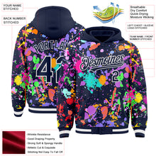 Загрузить изображение в средство просмотра галереи, Custom Graffiti Pattern Navy-White Splash Bomber Full-Snap Varsity Letterman Hoodie Jacket