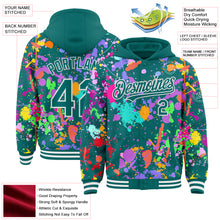 Загрузить изображение в средство просмотра галереи, Custom Graffiti Pattern Teal-White Splash Bomber Full-Snap Varsity Letterman Hoodie Jacket