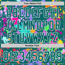 Загрузить изображение в средство просмотра галереи, Custom Graffiti Pattern Teal-White Splash Bomber Full-Snap Varsity Letterman Hoodie Jacket