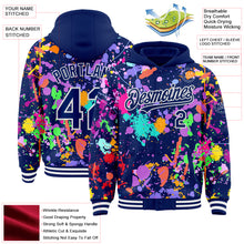 Загрузить изображение в средство просмотра галереи, Custom Graffiti Pattern Royal-White Splash Bomber Full-Snap Varsity Letterman Hoodie Jacket