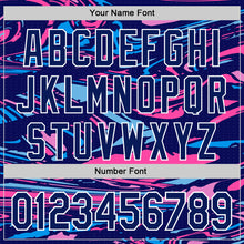 Charger l'image dans la galerie, Custom Figure Royal Pink Light Blue-White Fluid Bomber Full-Snap Varsity Letterman Hoodie Jacket