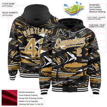 Загрузить изображение в средство просмотра галереи, Custom Figure Old Gold Black-White Fluid Bomber Full-Snap Varsity Letterman Hoodie Jacket