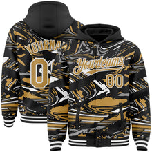 Загрузить изображение в средство просмотра галереи, Custom Figure Old Gold Black-White Fluid Bomber Full-Snap Varsity Letterman Hoodie Jacket