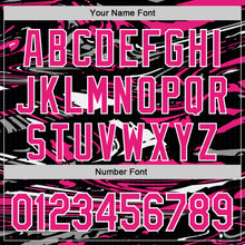 Загрузить изображение в средство просмотра галереи, Custom Figure Hot Pink Black-White Fluid Bomber Full-Snap Varsity Letterman Hoodie Jacket