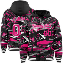 Загрузить изображение в средство просмотра галереи, Custom Figure Hot Pink Black-White Fluid Bomber Full-Snap Varsity Letterman Hoodie Jacket