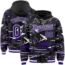 Загрузить изображение в средство просмотра галереи, Custom Figure Purple Black-White Fluid Bomber Full-Snap Varsity Letterman Hoodie Jacket