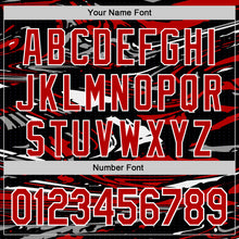 Загрузить изображение в средство просмотра галереи, Custom Figure Red Black-White Fluid Bomber Full-Snap Varsity Letterman Hoodie Jacket