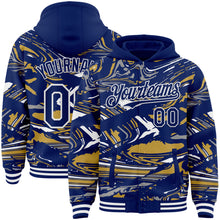 Загрузить изображение в средство просмотра галереи, Custom Figure Royal Old Gold-White Fluid Bomber Full-Snap Varsity Letterman Hoodie Jacket