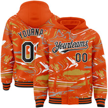 Загрузить изображение в средство просмотра галереи, Custom Figure Black Orange Old Gold-White Fluid Bomber Full-Snap Varsity Letterman Hoodie Jacket
