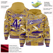 Загрузить изображение в средство просмотра галереи, Custom Figure Purple Old Gold-White Fluid Bomber Full-Snap Varsity Letterman Hoodie Jacket