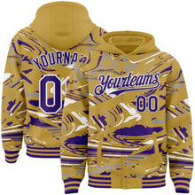 Загрузить изображение в средство просмотра галереи, Custom Figure Purple Old Gold-White Fluid Bomber Full-Snap Varsity Letterman Hoodie Jacket