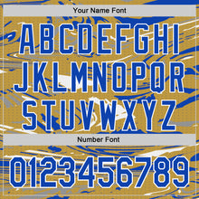 Load image into Gallery viewer, Custom Figure Thunder Blue Old Gold Black-White Fluid Bomber Full-Snap Varsity Letterman Hoodie Jacket