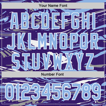 Загрузить изображение в средство просмотра галереи, Custom Figure Light Blue Purple-White Fluid Bomber Full-Snap Varsity Letterman Hoodie Jacket