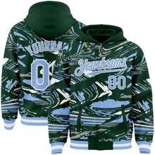 Загрузить изображение в средство просмотра галереи, Custom Figure Light Blue Green-White Fluid Bomber Full-Snap Varsity Letterman Hoodie Jacket