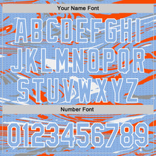 Charger l'image dans la galerie, Custom Figure Light Blue Orange-White Fluid Bomber Full-Snap Varsity Letterman Hoodie Jacket