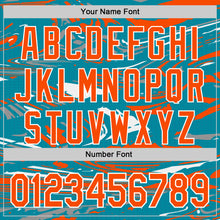 Загрузить изображение в средство просмотра галереи, Custom Figure Orange Teal-White Fluid Bomber Full-Snap Varsity Letterman Hoodie Jacket