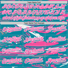 Charger l'image dans la galerie, Custom Figure Pink Teal-White Fluid Bomber Full-Snap Varsity Letterman Hoodie Jacket