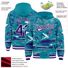 Загрузить изображение в средство просмотра галереи, Custom Figure Purple Teal-White Fluid Bomber Full-Snap Varsity Letterman Hoodie Jacket