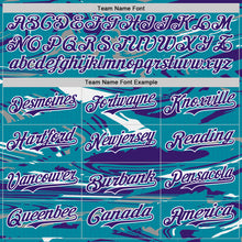 Загрузить изображение в средство просмотра галереи, Custom Figure Purple Teal-White Fluid Bomber Full-Snap Varsity Letterman Hoodie Jacket