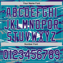 Загрузить изображение в средство просмотра галереи, Custom Figure Purple Teal-White Fluid Bomber Full-Snap Varsity Letterman Hoodie Jacket