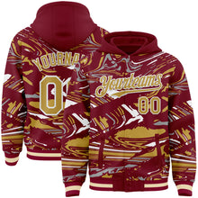 Charger l'image dans la galerie, Custom Figure Old Gold Crimson Cream-White Fluid Bomber Full-Snap Varsity Letterman Hoodie Jacket