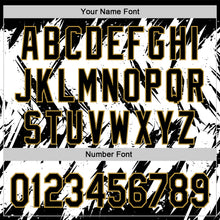 Загрузить изображение в средство просмотра галереи, Custom Black White-Old Gold Abstract Sharp Shape Fragment 3D Pattern Design Bomber Full-Snap Varsity Letterman Hoodie Jacket