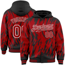 Загрузить изображение в средство просмотра галереи, Custom Black Red-White Abstract Sharp Shape Fragment 3D Pattern Design Bomber Full-Snap Varsity Letterman Hoodie Jacket