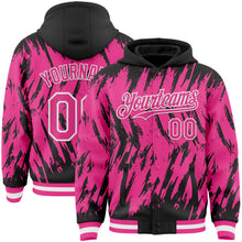 Загрузить изображение в средство просмотра галереи, Custom Black Pink-White Abstract Sharp Shape Fragment 3D Pattern Design Bomber Full-Snap Varsity Letterman Hoodie Jacket