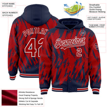 Загрузить изображение в средство просмотра галереи, Custom Navy Red-White Abstract Sharp Shape Fragment 3D Pattern Design Bomber Full-Snap Varsity Letterman Hoodie Jacket