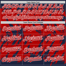 Загрузить изображение в средство просмотра галереи, Custom Navy Red-White Abstract Sharp Shape Fragment 3D Pattern Design Bomber Full-Snap Varsity Letterman Hoodie Jacket