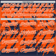 Laden Sie das Bild in den Galerie-Viewer, Custom Navy Orange-White Abstract Sharp Shape Fragment 3D Pattern Design Bomber Full-Snap Varsity Letterman Hoodie Jacket