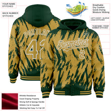 Laden Sie das Bild in den Galerie-Viewer, Custom Green Old Gold-White Abstract Sharp Shape Fragment 3D Pattern Design Bomber Full-Snap Varsity Letterman Hoodie Jacket