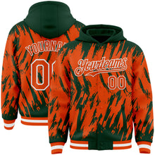 Load image into Gallery viewer, Custom Green Orange-White Abstract Sharp Shape Fragment 3D Pattern Design Bomber Full-Snap Varsity Letterman Hoodie Jacket