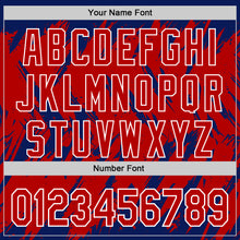 Laden Sie das Bild in den Galerie-Viewer, Custom Royal Red-White Abstract Sharp Shape Fragment 3D Pattern Design Bomber Full-Snap Varsity Letterman Hoodie Jacket