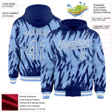 Laden Sie das Bild in den Galerie-Viewer, Custom Royal Light Blue-White Abstract Sharp Shape Fragment 3D Pattern Design Bomber Full-Snap Varsity Letterman Hoodie Jacket