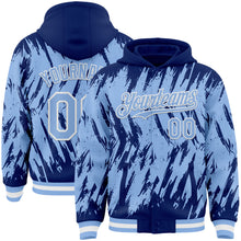 Laden Sie das Bild in den Galerie-Viewer, Custom Royal Light Blue-White Abstract Sharp Shape Fragment 3D Pattern Design Bomber Full-Snap Varsity Letterman Hoodie Jacket
