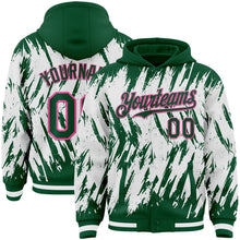 Load image into Gallery viewer, Custom Kelly Green White-Pink Abstract Sharp Shape Fragment 3D Pattern Design Bomber Full-Snap Varsity Letterman Hoodie Jacket