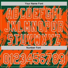 Загрузить изображение в средство просмотра галереи, Custom Kelly Green Orange-White Abstract Sharp Shape Fragment 3D Pattern Design Bomber Full-Snap Varsity Letterman Hoodie Jacket