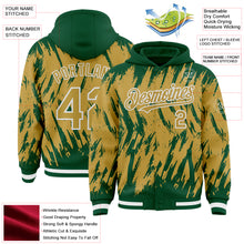 Charger l'image dans la galerie, Custom Kelly Green Old Gold-White Abstract Sharp Shape Fragment 3D Pattern Design Bomber Full-Snap Varsity Letterman Hoodie Jacket