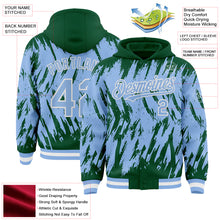 Загрузить изображение в средство просмотра галереи, Custom Kelly Green Light Blue-White Abstract Sharp Shape Fragment 3D Pattern Design Bomber Full-Snap Varsity Letterman Hoodie Jacket